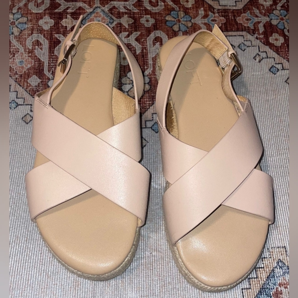 Loft Size 8 Women's Nude Beige Platform Criss Cross Espadrille Sandals - Picture 11 of 11